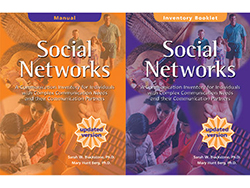 Image of two book covers, both titled Social Networks. One says manual at the top, the other says inventory booklet. The subtitles and author names are not legible. There is a sticker on both covers that says updated version